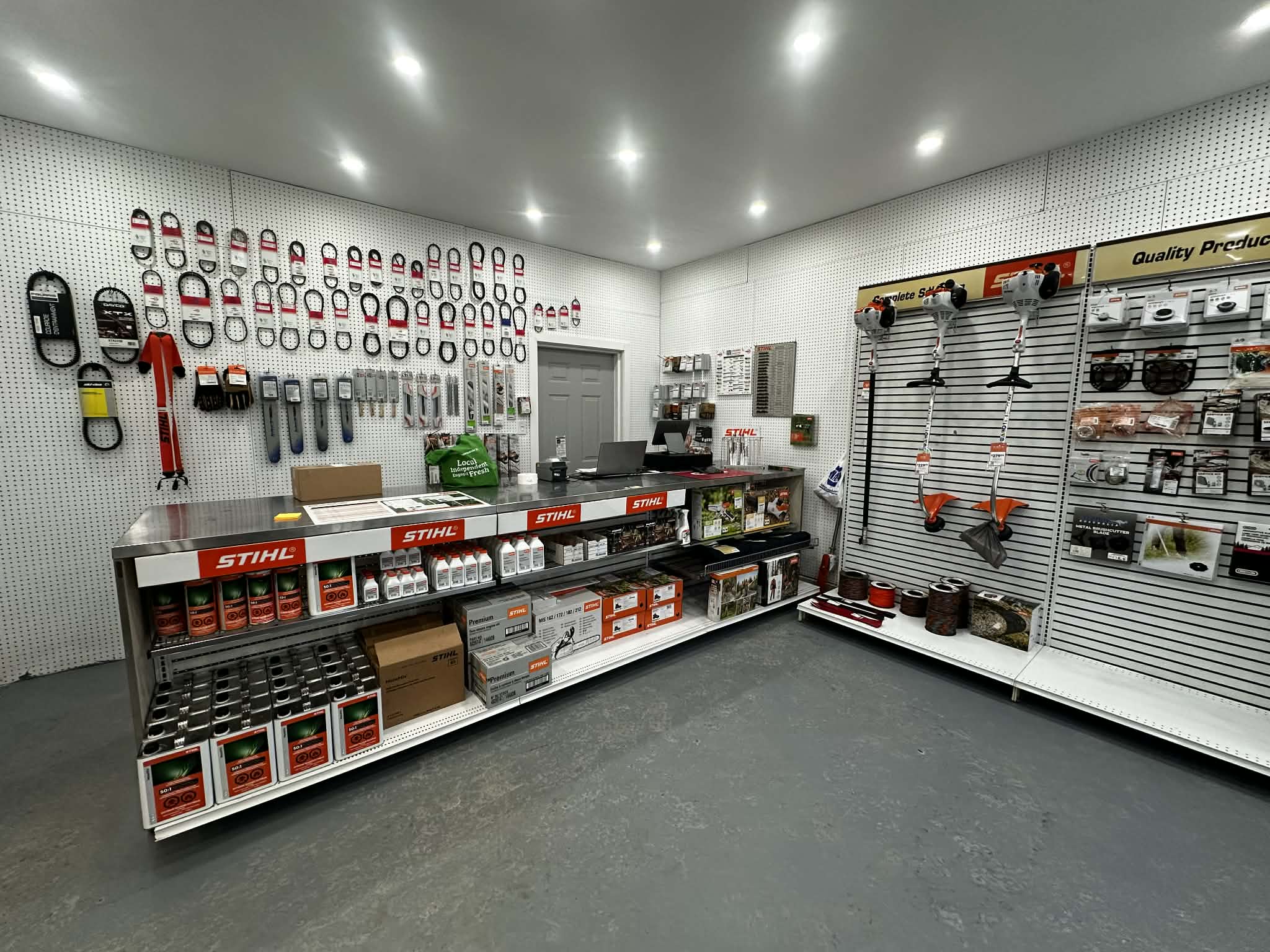 Shop interior with parts and counter